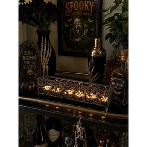 Vintage Beaded Halloween Tea Light Holder Black Spiderweb Gothic Tealight